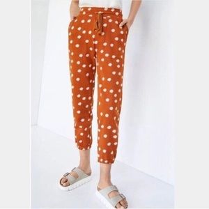 NWT Anthropologie Daily Practice Joggers Sz Small Polka Dot Tassel Brown Cream